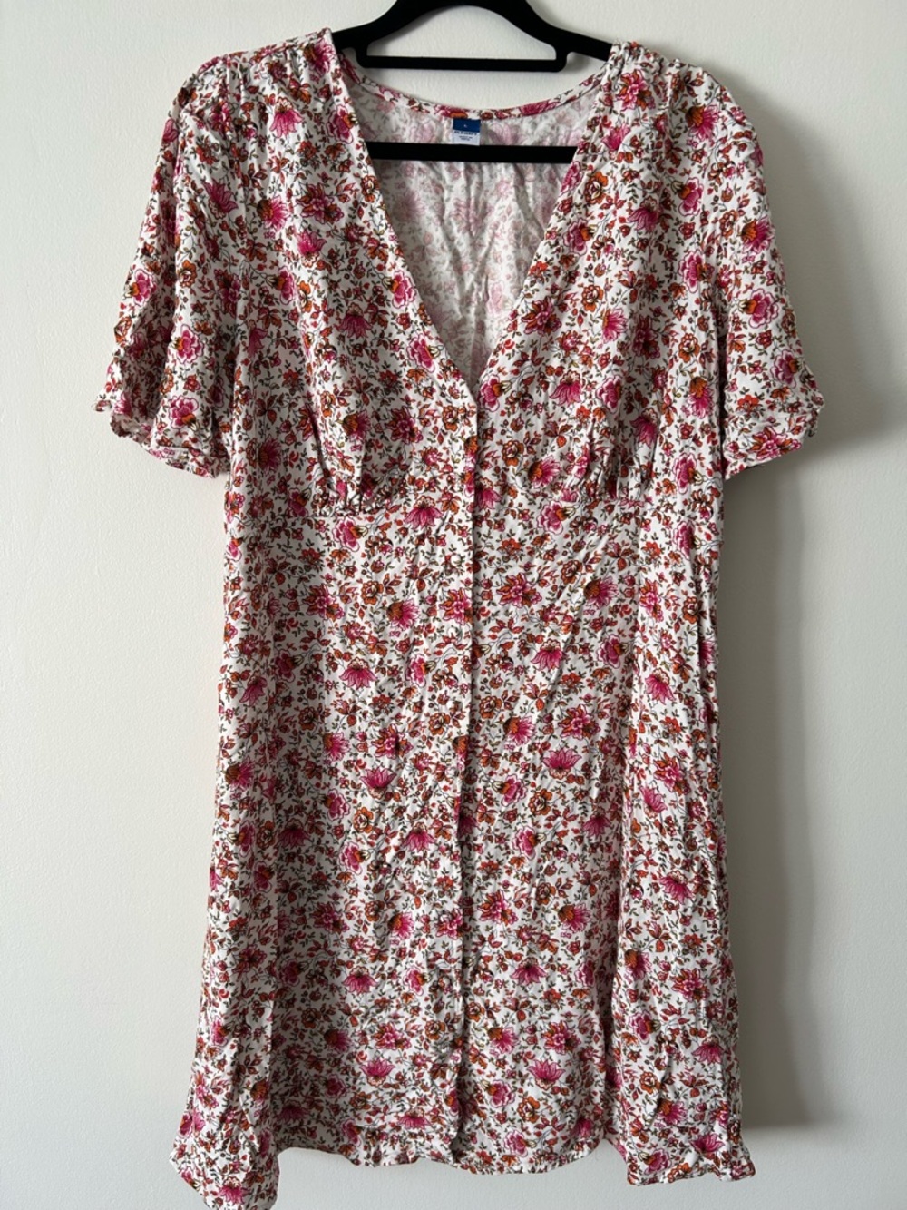 Old Navy Pink and Cream Floral Button-Front Midi Dress